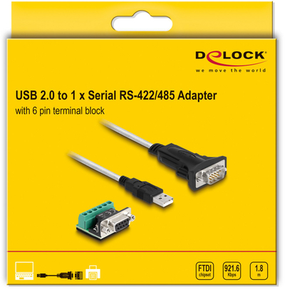 Adapter USB Delock, USB 2.0 Type A në RS 422 485, bllok terminali 6 pin, 1.8m