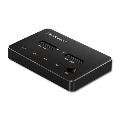 Doking stacion Qoltec 50310, për 2 SSD M.2 SATA, USB Type C, i zi