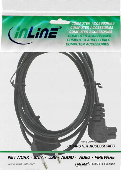 Kabllo rryme INLINE, Euro plug në IEC C7 me kënd, 50 cm, e zezë