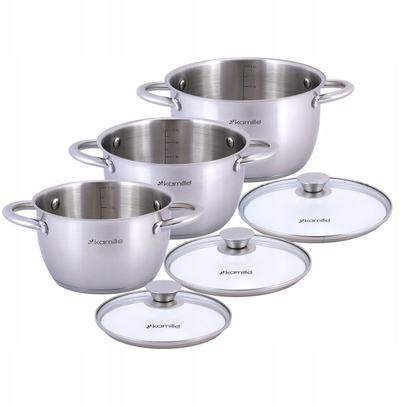 Set tenxhere Kamille KM-4905, 6 copë, çelik inox, fund induksion