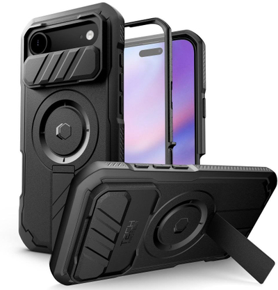 Kapak telefoni Tech-Protect Kevlar MagSafe për iPhone 17 Air, me këmbëz, i zi