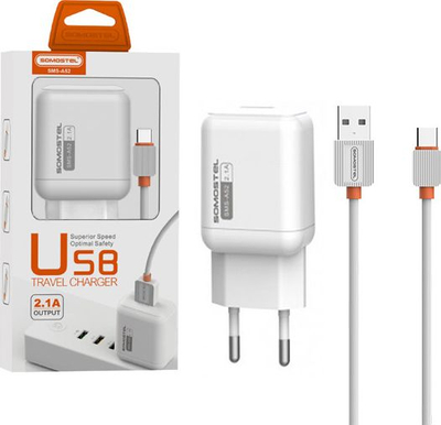 Karikues rrjeti Somostel SMS-A57, 2.1A, me kabllo USB Type‑C, i bardhë