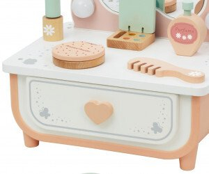 Дрвена тоалетна масичка за деца Tooky Toy TP528, со огледало и LED светилки, за на маса, шаренолика