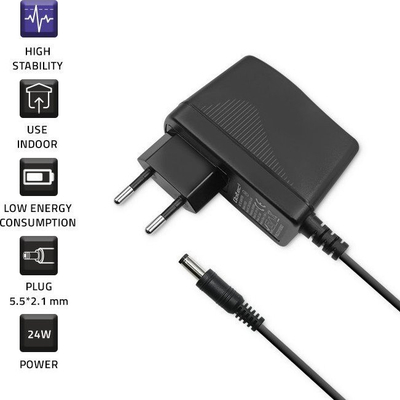 Adaptor rryme Qoltec Plug in, 24W, 12V 2A, 5.5x2.1mm, i zi