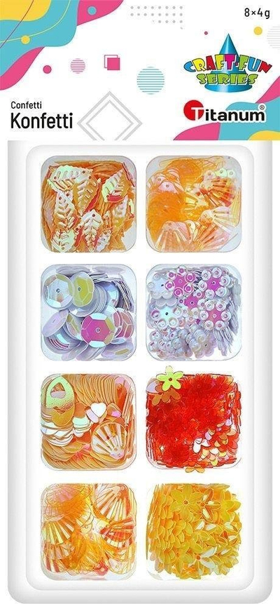 Set konfeti Titanum Craft Fun, 8 tuba x 4g, 8 copa, e verdhë