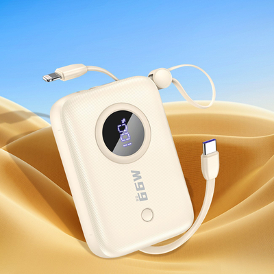 Надворешна батерија Dudao K14, 10000mAh, кабел USB C и Lightning, беж