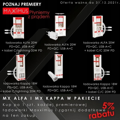 Karikues rrjeti Maxximus MX Alfa 20W, PD QC, 2x USB A C, i bardhë