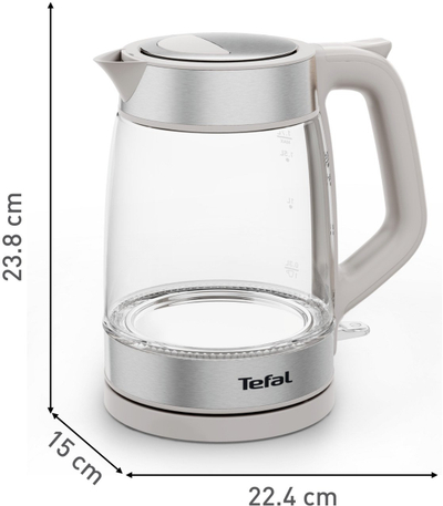 Çajnik elektrik Tefal Glass KI605B30, 1.7L, xham inoks, gri e çelik