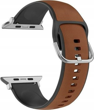 Rrip dore për Apple Watch Beline, 42 44 45 49mm, silikon edhe lëkurë, kafe me të zezë