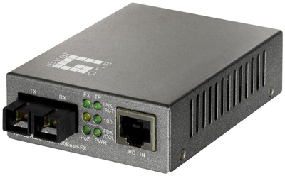 Konvertues media LevelOne FE, RJ45 në SC, 10/100Mbps, single mode, gri