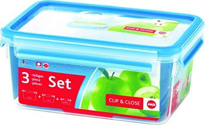 Set ena plastike Emsa Clip &amp; Close, 3 copë, hermetik, blu
