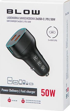 Полнач за автомобил G50B 75-779, USB-C x2, 50W, црн