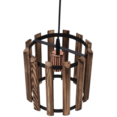 Llambë e varur tavani cilindrike, dru + metal, Ø23×77 cm (HM7704.01)