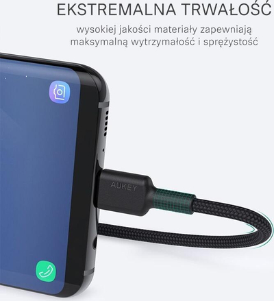 Kabllo AUKEY CB-CA3, USB-A me USB-C, 3m, 60W PD, e zezë