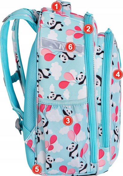 Çantë shkolle CoolPack Turtle Panda Balloons, 16", 25L, blu me panda
