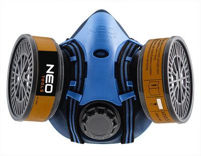 Maskë gjysmë-fytyre silikoni NEO Tools 97-352, me 2 filtra A1 R, blu