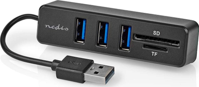 USB разводник Нedis 5 порти, USB 2.0, читач SD MicroSD, црн
