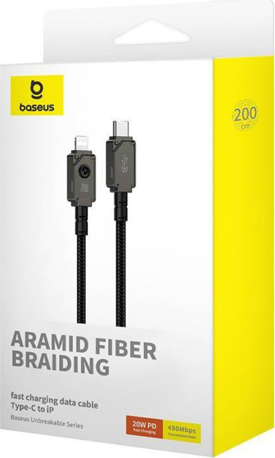 Kabllo USB C në Lightning Baseus Unbreakable, 20W, 2m, e zezë