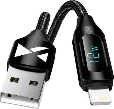 Kabllo karikimi Wozinsky WUALC2, USB A në Lightning, 2m, me ekran LED, gri