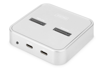 Docking station për SSD Digitus DA-71110, M.2 NVMe dhe M.2 SATA, lexues karte SD Express, USB C, argjendtë