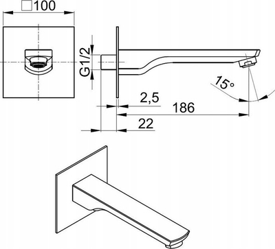 Dalje muri për rubinet banjo Spout KFA MOKAIT 836-002-81, bronz, e zezë mat