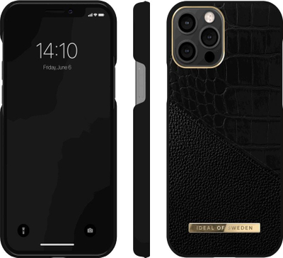 Mbulesë telefoni iDeal of Sweden Atelier për iPhone 12 12 Pro, lëkurë krokodili, e zezë