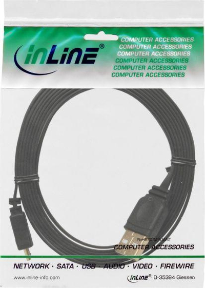 Kabllo USB InLine 31703F, USB A në microUSB, 0.3 m, USB 2.0, e zezë