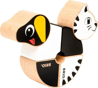 Lojë druri me magnet Brio Magnetic Cat and Dog, 6 pjesë, për kalama 12m+