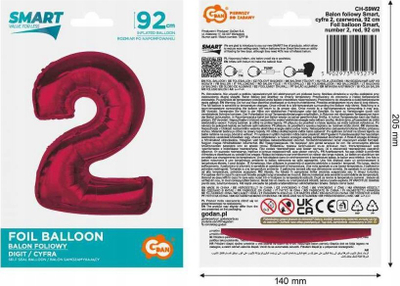 Balon foli Smart Balloon numri 2, 92 cm, e kuqe