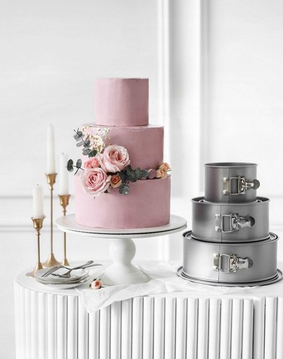 Set tepsish për torta Patisse Silver-Top, 3 copë, të larta, metalike