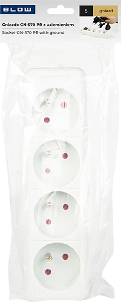 Shpërndarës elektrik Power Strip Splitter, 4 dalje, me tokëzim, i bardhë