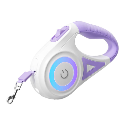 Litar automatik për qen ROJECO, 5m, LED RGB, i bardhë vjollcë