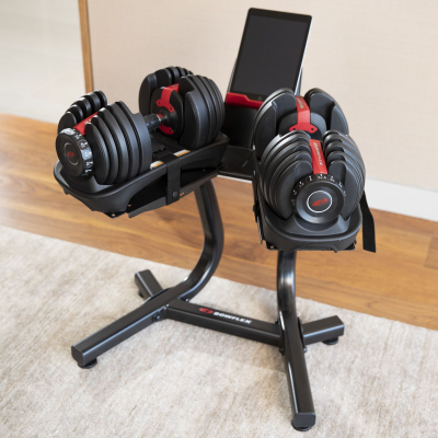 Држач за тегови Bowflex SelectTech Media Rack, метална конструкција, со држач за таблет, црна