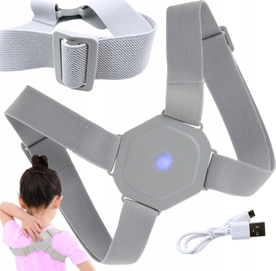 Korrektor posture elektrik për fëmijë, me vibrim, i rikarikueshëm USB, gri