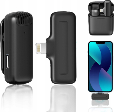 Безжичен микрофон Ulanzi J11, Лајтнинг за iPhone и iPad, со кутија за полнење, црн