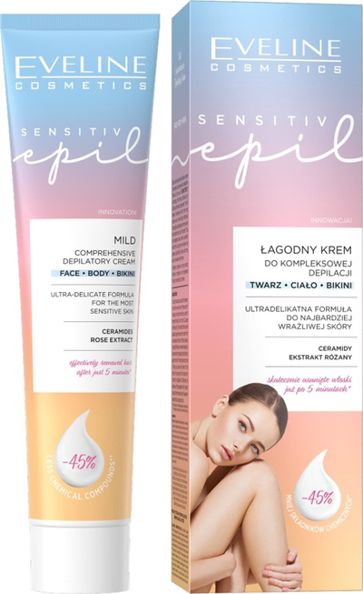 Krem depilimi Eveline Cosmetics Sensitive Epil Ultra Delicate, për fytyrë, trup edhe bikini, për lëkurë të ndjeshme