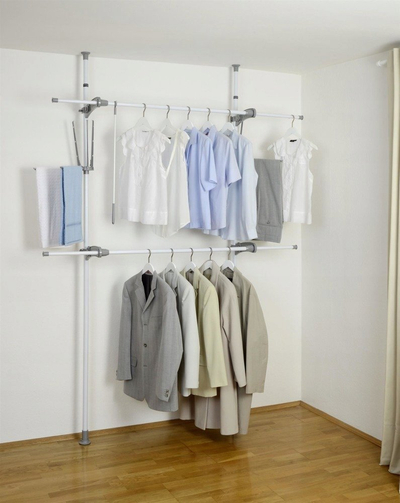 Sistem garderobe Herkules Flex, i rregullueshëm 116-190 cm, montim me tension, i bardhë
