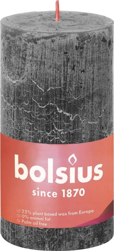 Столбести свеќи Bolsius Rustic Shine, сет 4 парчиња, 130x68mm, темно сива