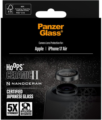 Mbrojtës kamerë PanzerGlass Hoops Ceramic II, për iPhone Air, qelq keramik, kornizë alumini, transparent
