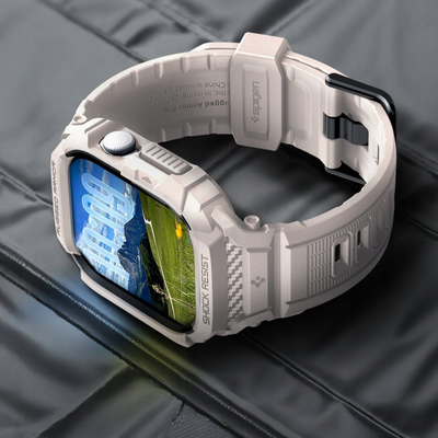 Këllëf me rrip Spigen Rugged Armor Pro 2 për Apple Watch Series 11 10 42mm, TPU, Dune Beige