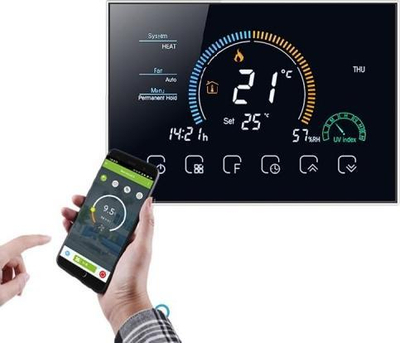 Термостат Renov8 Smart Wi-Fi, LCD во боја, за фан-коил 2 4 цевки, бел