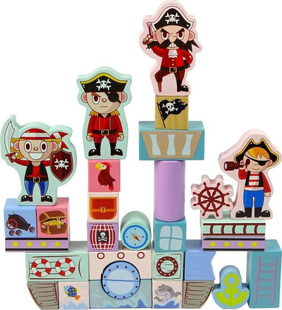 Lodër blloqe druri Leantoys Pirate Ship, 46 copa, shumëngjyrëshe