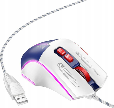 Maus gaming Hoco GM31 me kabllo USB, 3600 DPI, i bardhë blu