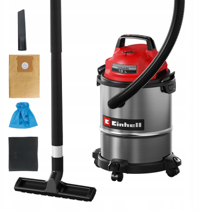 Fshesë me korent Einhell TC-VC 1540 S, 900W, 15L, inox kuq e argjendtë
