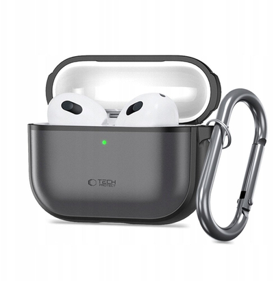 Mbulesë mbrojtëse Tech-Protect Magmat për Apple AirPods Pro 3, TPU dhe polikarbonat, me karabinë, e zezë mat