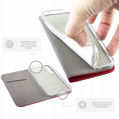 Këllëf libër për telefon Realme 14T 5G, smart case, i kuq
