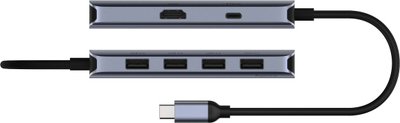 HUB USB Cudy 6 në 1, HDMI 4K, Power Delivery 100W, gri