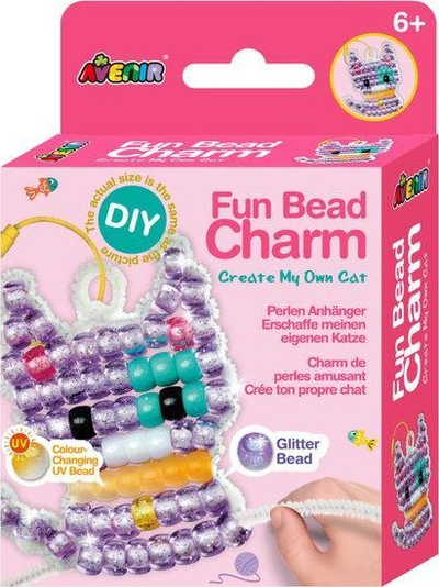 Set kreativ Avenir Fun Bead Charm Make My Own Cat, rruaza shumëngjyrëshe, DIY, për kalamaj