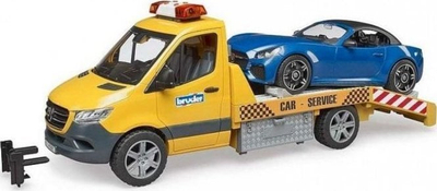 Kamionçinë lodër Bruder MB Sprinter Car Transporter, modul dritë dhe zë, me Roadster, portokalli bluar