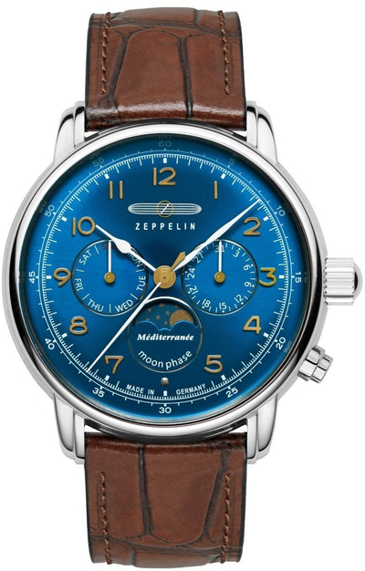 Orë dore Zeppelin 96363, 42mm, kuarc, blu
